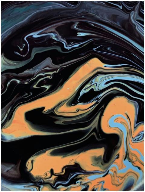 Abstract fluid art featuring swirling patterns of