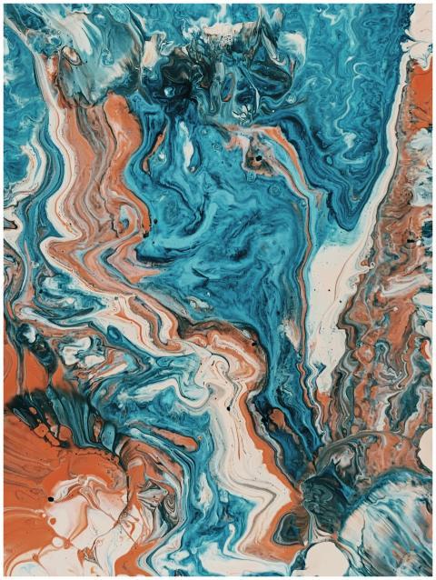 Dynamic abstract painting with swirling turquoise,