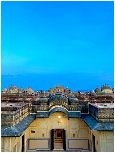 Stunning view of Nahargarh Fort with a vibrant blu