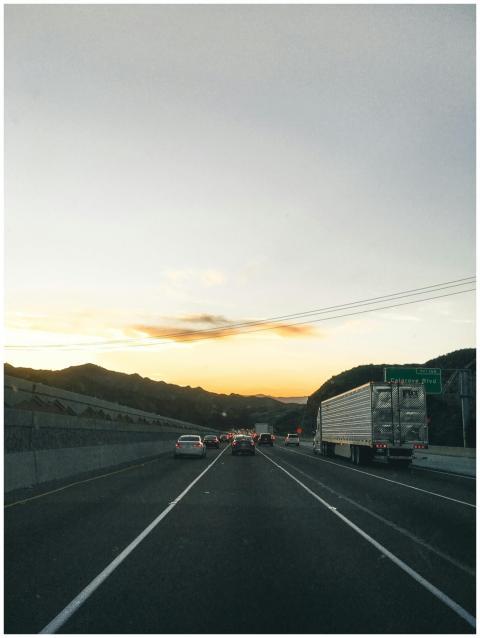 Traffic flows smoothly on a Los Angeles highway at