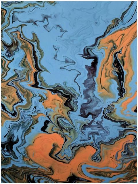 Vibrant abstract painting with fluid acrylics in b