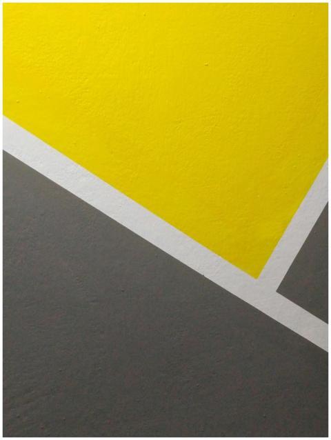 Minimalist geometric wall art with yellow, gray, a