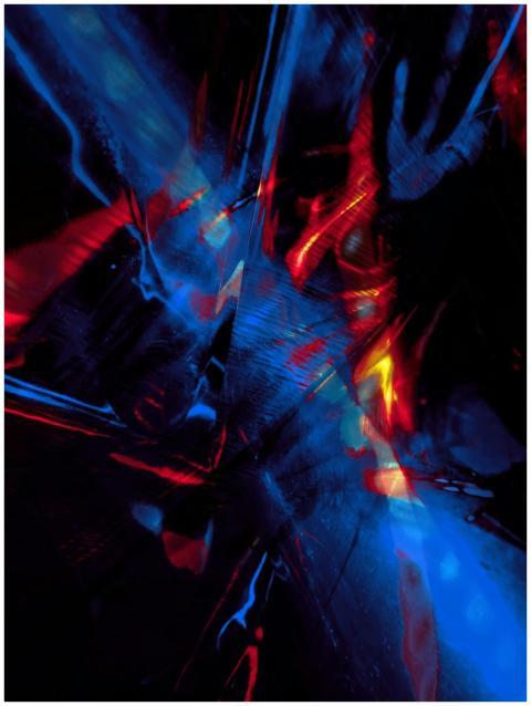 Dynamic abstract art with vivid blue and red light