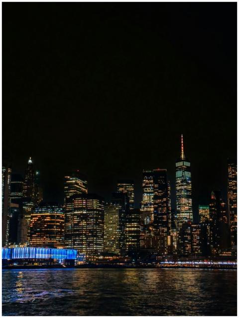A stunning view of New York City's skyline illumin