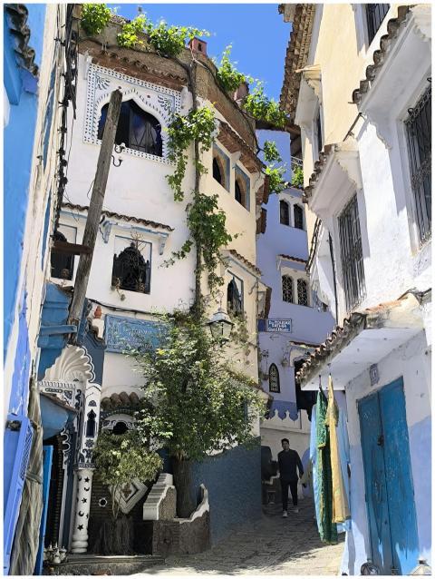 Picturesque alleyways of Chefchaouen, Morocco, wit