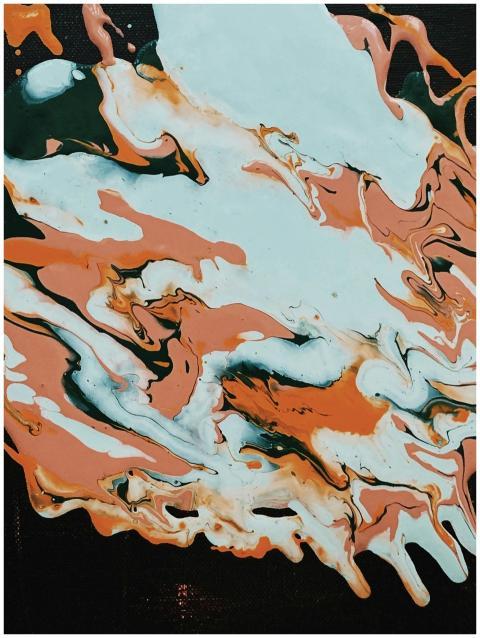 Dynamic abstract painting with bold acrylic swirl