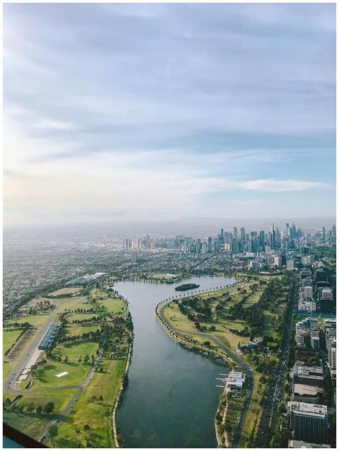 Breathtaking aerial view of Melbourne skyline alon