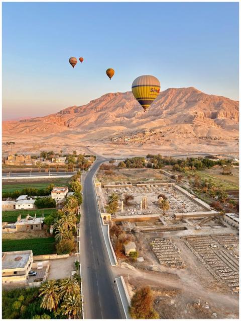 Majestic hot air balloons soar over the desert lan