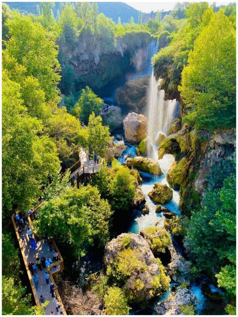 Aerial Waterfall Lush Greenery