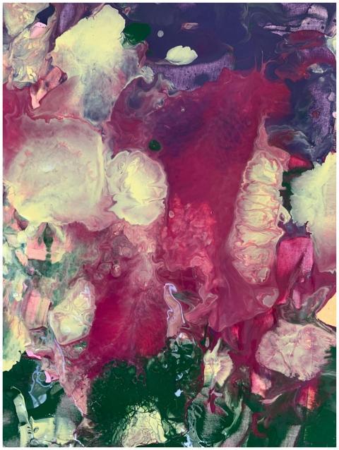 Colorful fluid art image with dynamic swirls and r