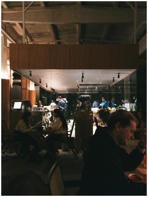 Warm and inviting restaurant interior with people