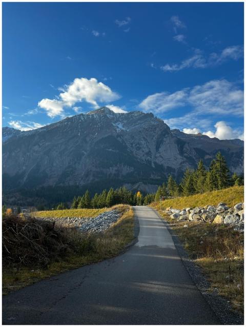 Beautiful mountain pathway with clear blue sky and
