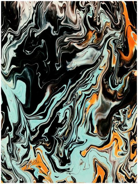 Dynamic abstract painting featuring swirling patte