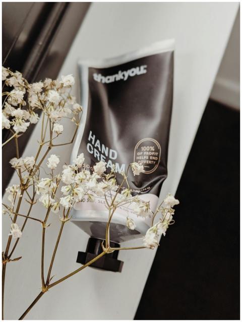 Aesthetic hand cream tube with dried flowers for a