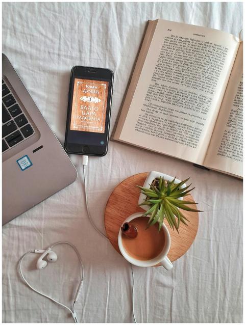 Relaxing workspace flat lay featuring a laptop, bo