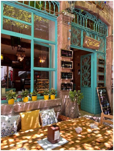 Cozy outdoor seating at a picturesque cafe in Ayva