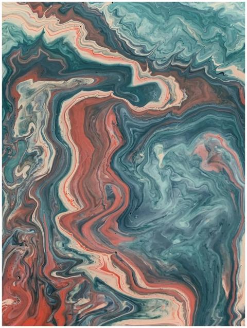 Colorful acrylic fluid art with swirling patterns