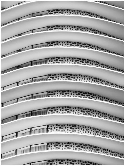 Elegant black and white image capturing modern arc