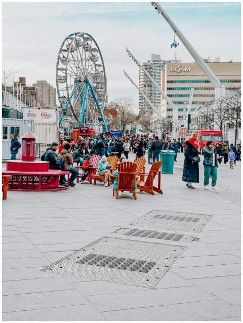 A lively day in Montreal's town square featuring a