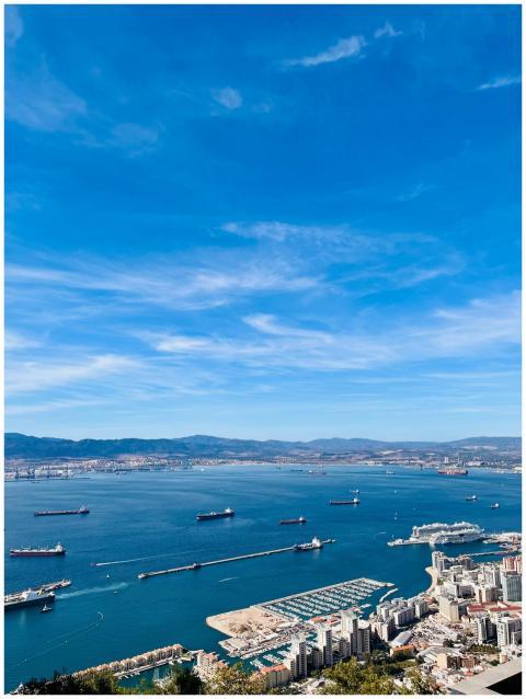 Stunning aerial view of Gibraltar harbor with ship
