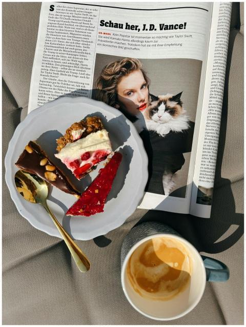 Artistic plate of desserts and coffee with a fashi