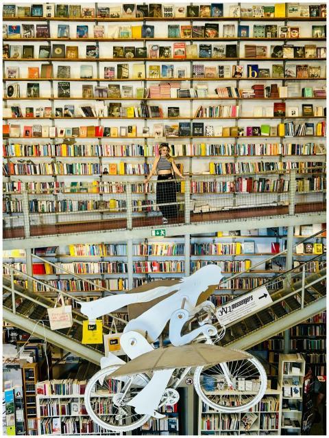 Vibrant view of a unique bookstore in Lisbon with