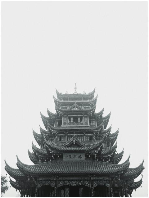 Vertical shot of a traditional Chinese temple in C