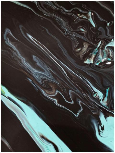 Abstract fluid art piece featuring dynamic swirls