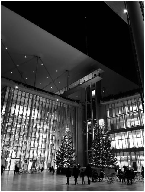 Night view of a modern building in Kallithea, Gree
