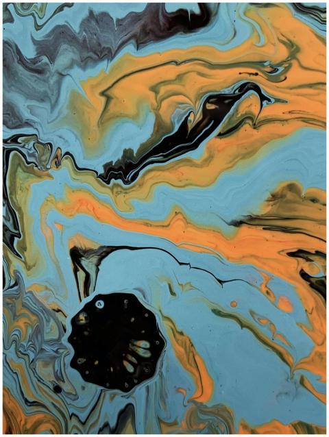 Dynamic abstract fluid art showcasing vibrant oran