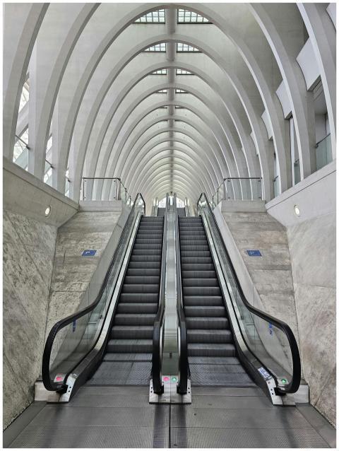 Modern escalator architecture at Liège-Guillemins