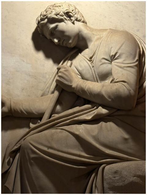 Close-up of a classical Roman statue with detailed