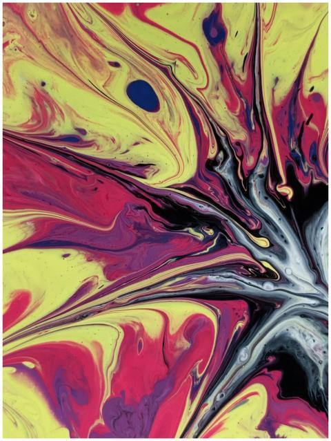 Colorful abstract painting with vibrant acrylic sw