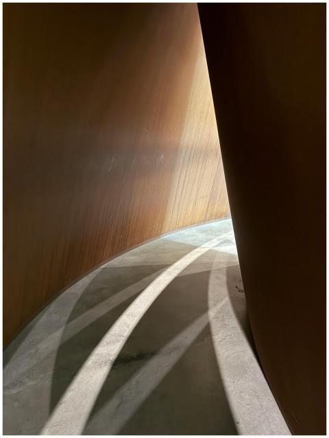 A modern architectural structure with curved lines