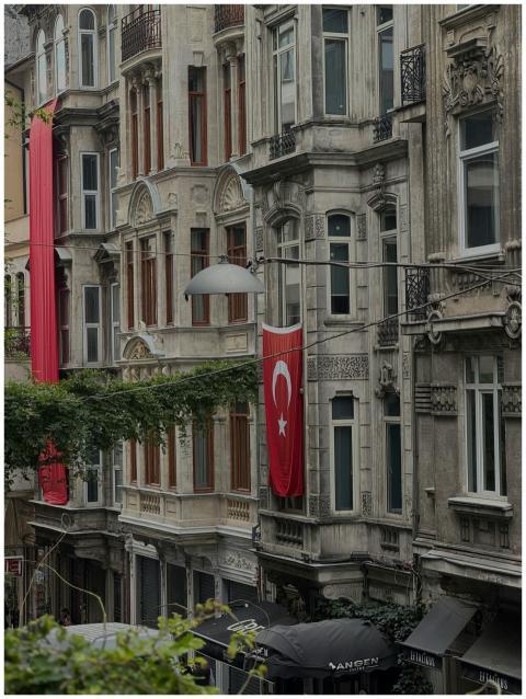 Elegant historic buildings in Istanbul adorned wit