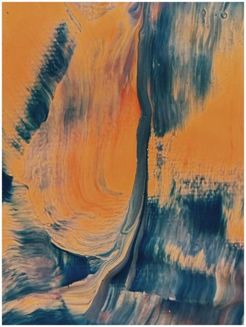 A vibrant abstract painting showcasing dynamic ora