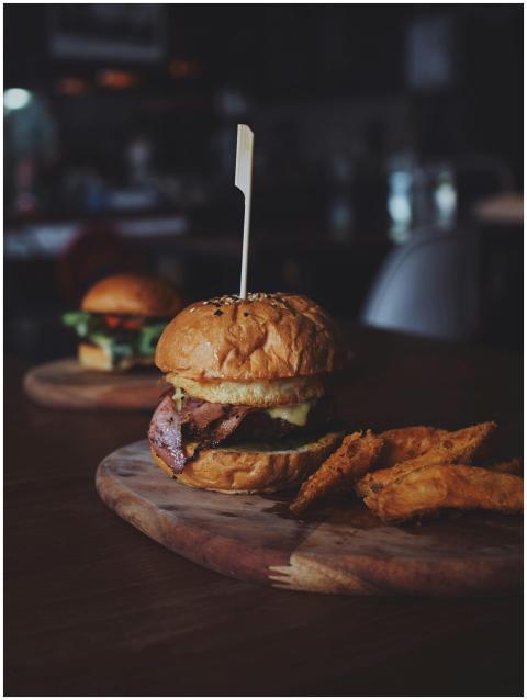 Delicious gourmet beef burger served with crispy s