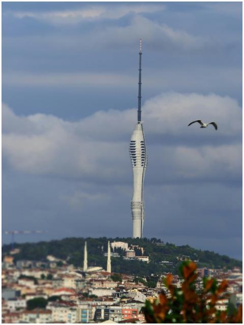 A stunning view of the Istanbul TV tower rising ab