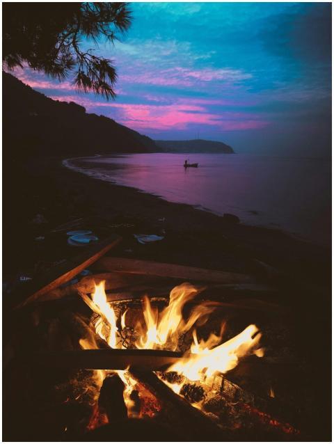 Stunning view of a campfire on a Turkish beach at