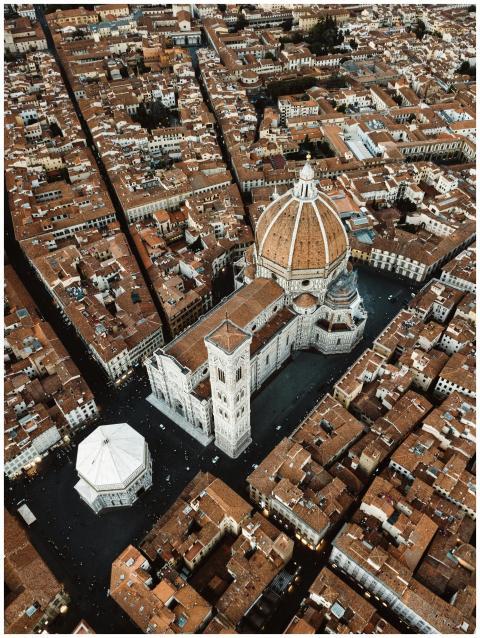 Drone shot capturing Florence Cathedral and histor