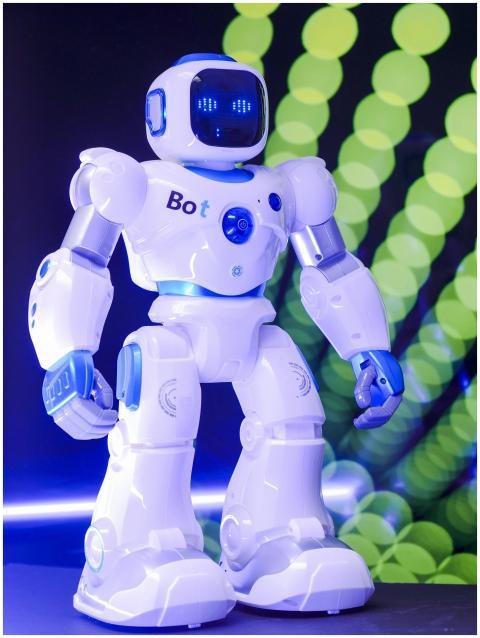 High-tech humanoid robot with glowing LED display