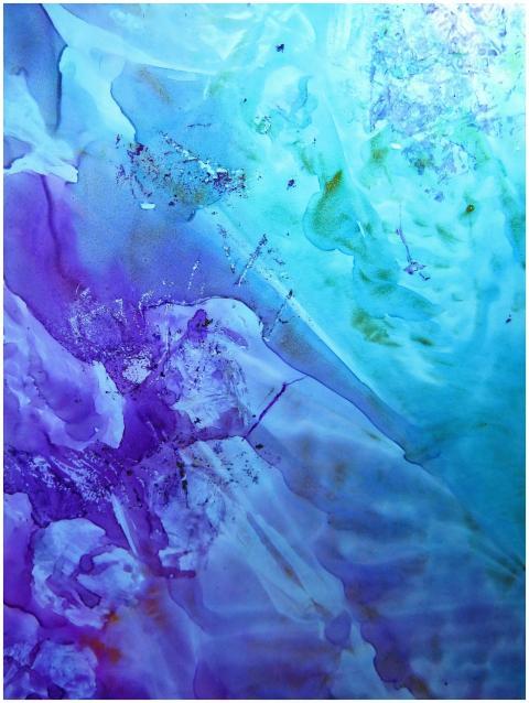 Abstract painting with dynamic purple and blue swi