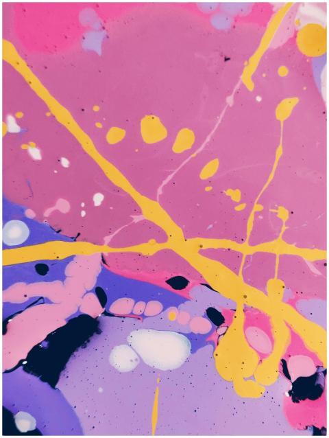 Dynamic abstract painting featuring vibrant splash