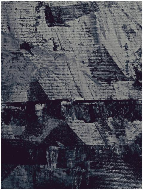 A moody, textured abstract painting with bold brus