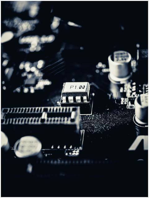 Detailed macro shot of a modern computer motherboa