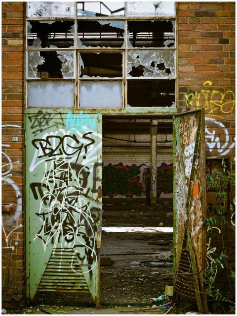 Explore this abandoned urban factory with broken w