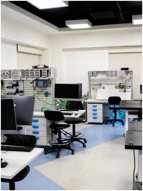 Bright and organized technology lab with computers