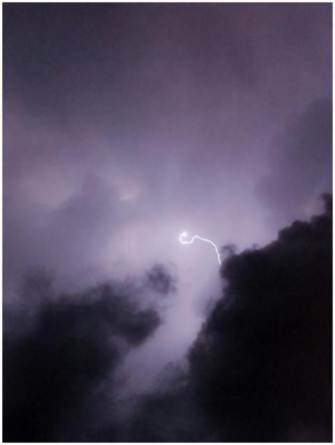 Intense lightning against dark storm clouds, captu