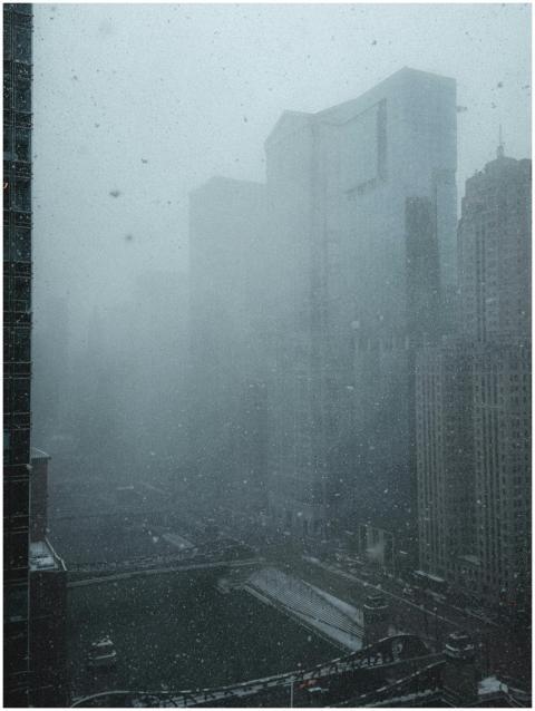 Snowy Skyline Foggy Urban