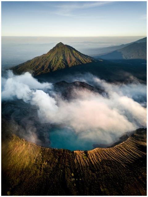 Captivating aerial view of Mount Ijen, Indonesia w